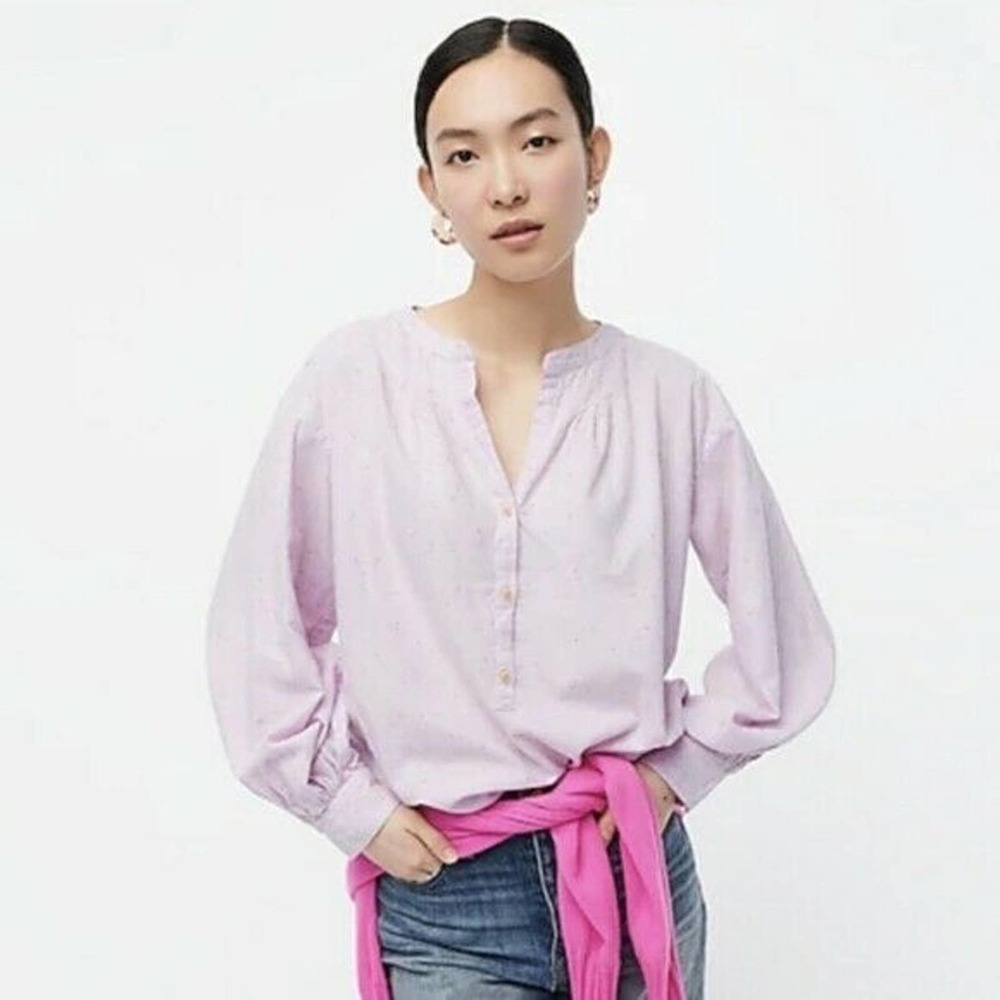 J. Crew Open V-Neck Shirt Donegal Flannel XS Lavender Purple Long Sleeve AG813